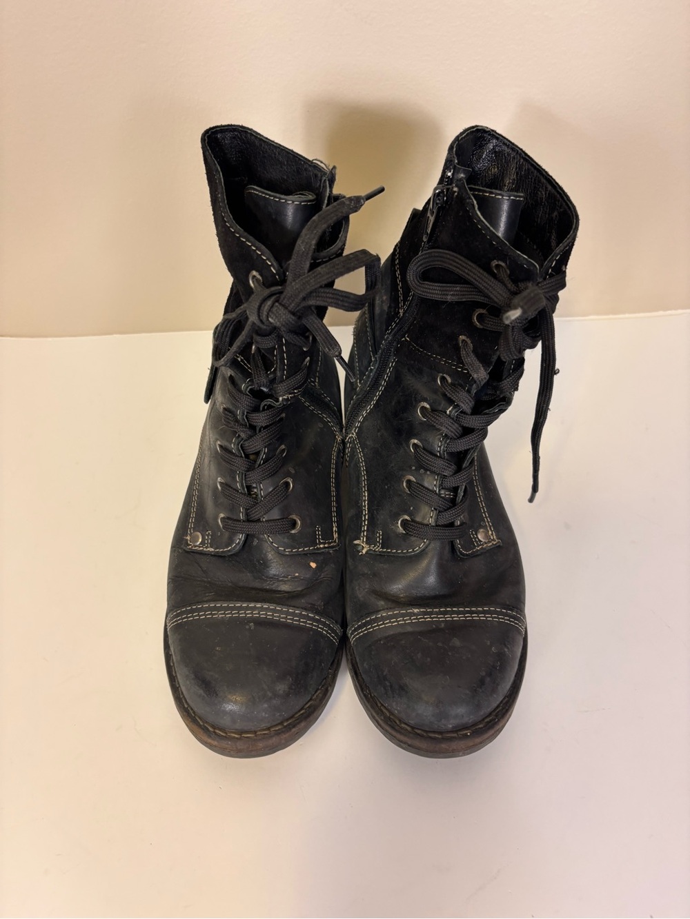 Taos Footwear Black Leather & Suede Lace-Up Buckle Combat Boots 38= 7-7.5 - Picture 8 of 8